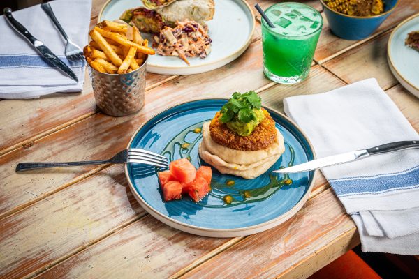 Bottomless Brunch dish - vegan yardbird with Tropic like its hot cocktail