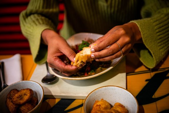 Tearing a dumpling